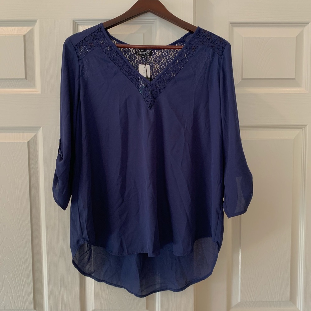 Papermoon Navy Blouse with Lace Detail